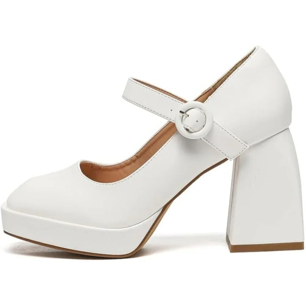 Women 4 Inches High Platform  Mary Jane Shoes Chunky Block Heels - Picture 2 of 8